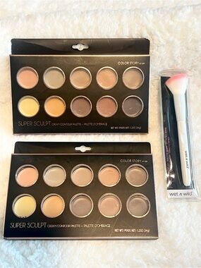 Color Story Cream Contour Palettes — Neutral Beige & Warm Brown Tones + 1 Brush